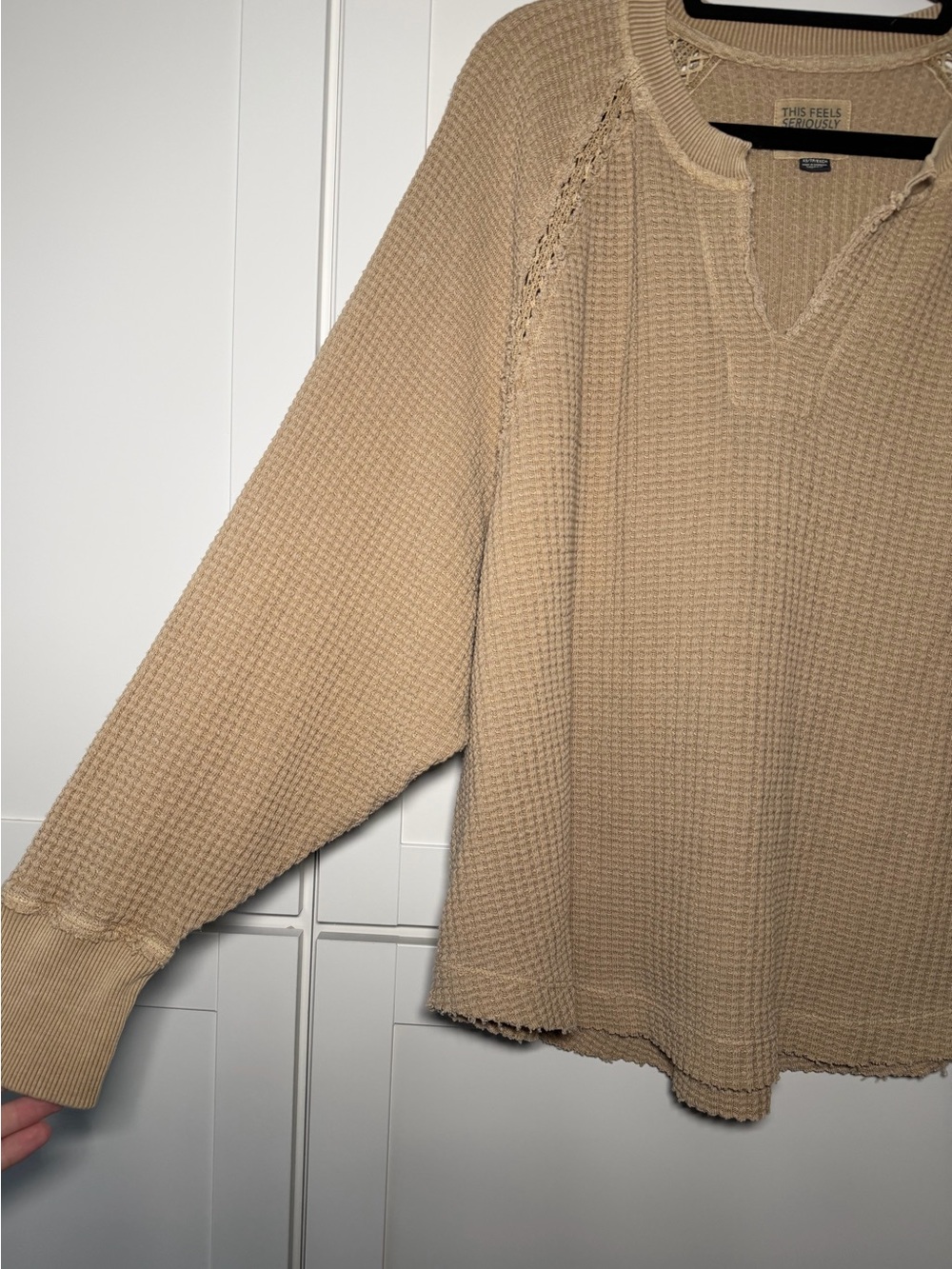 American Eagle Seriously Lived In Waffle Knit Oversized Sweatshirt Top Comfy - Picture 3 of 4